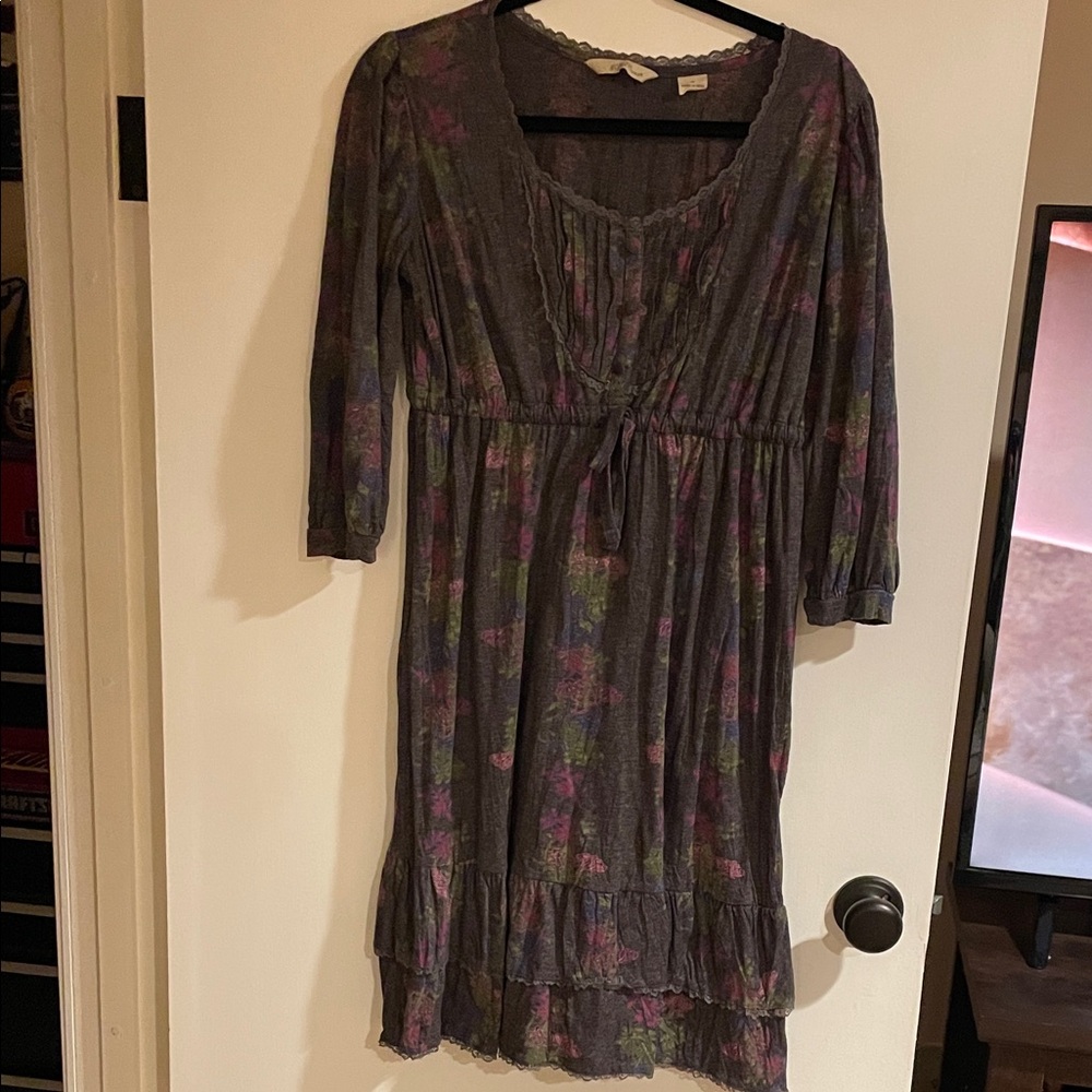 Natural Reflections Floral Long Sleeve Dress - Gray and Pink